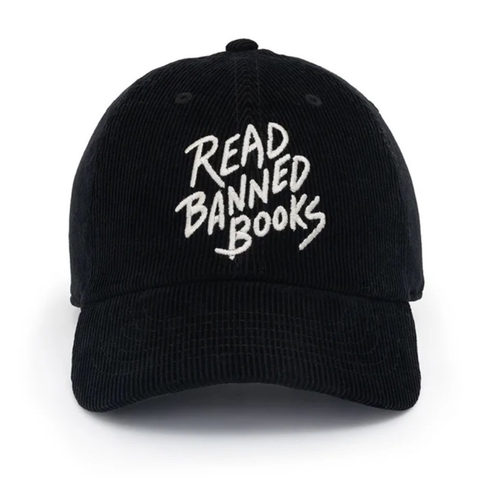 Newhattan Banned Books Black Corduroy Baseball Cap Hat Embroidered Text Unisex